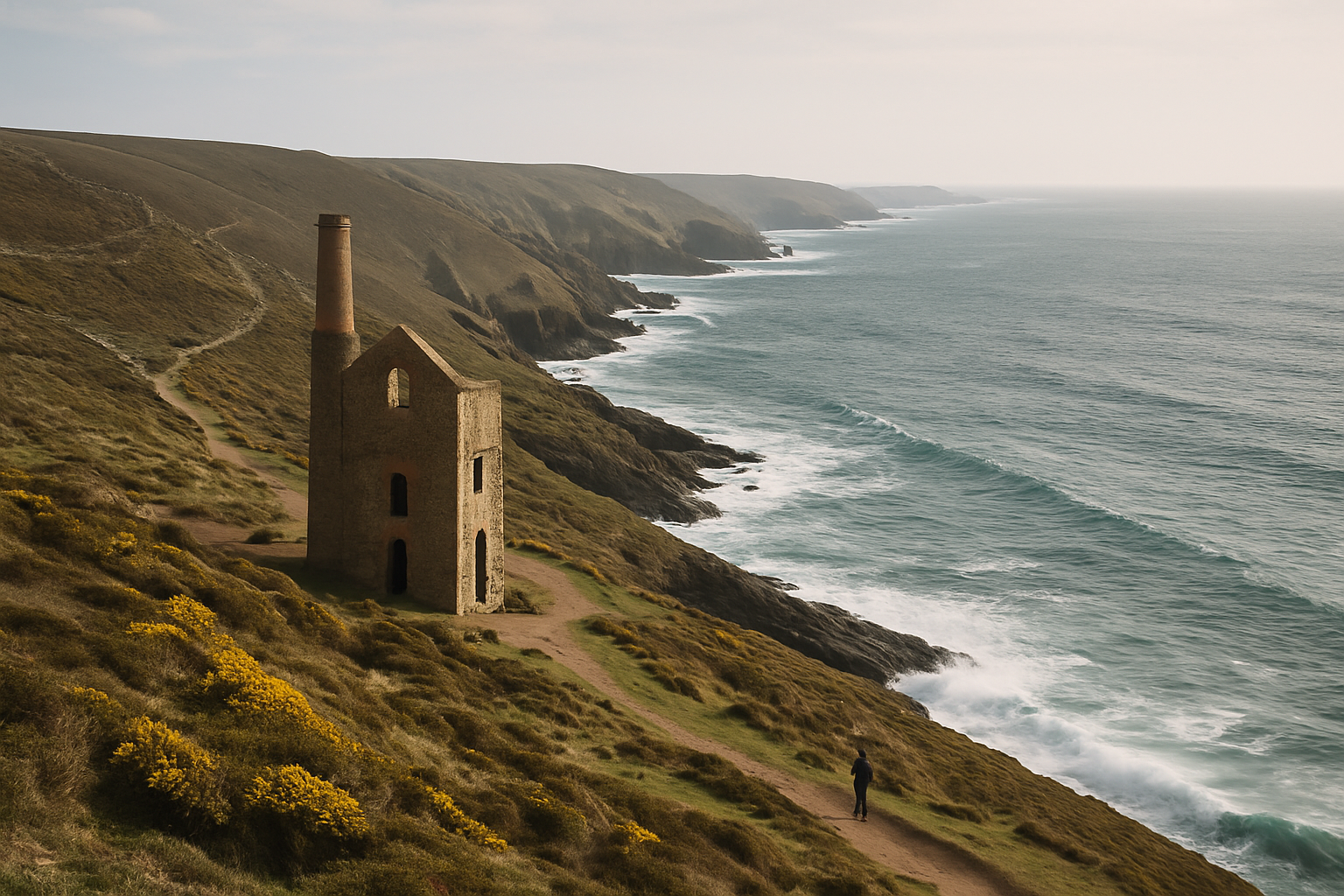 Levant Mine's engine house on the cliffs above the Atlantic, part of the National Trust site