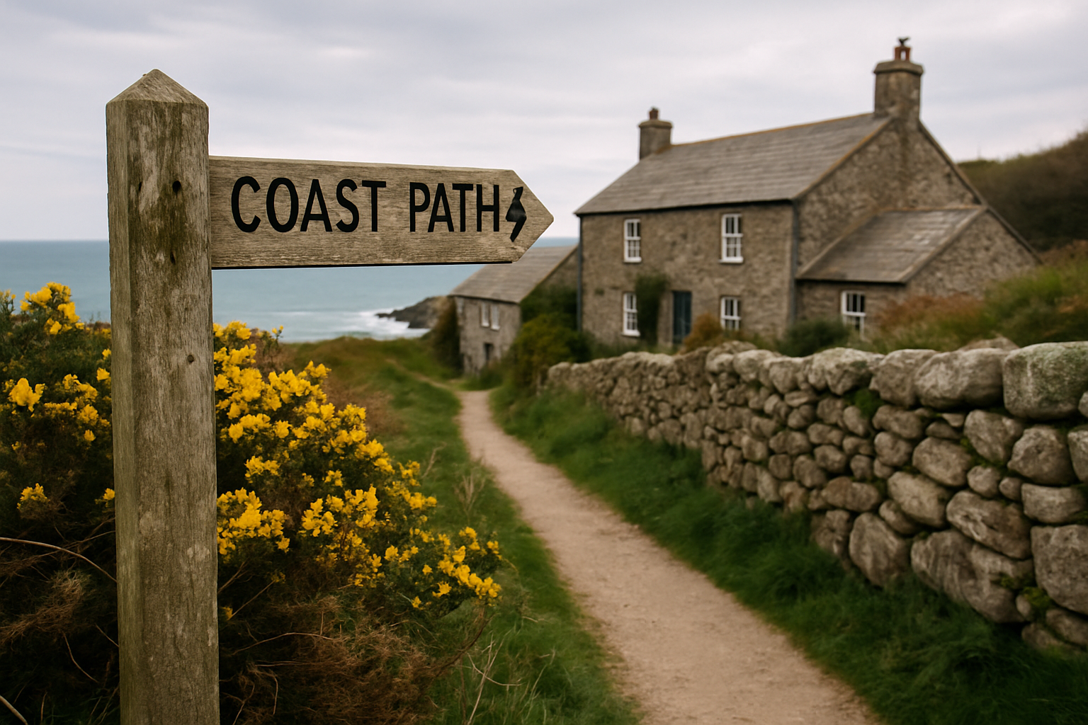 The coast path sign at the approach to Zennor village