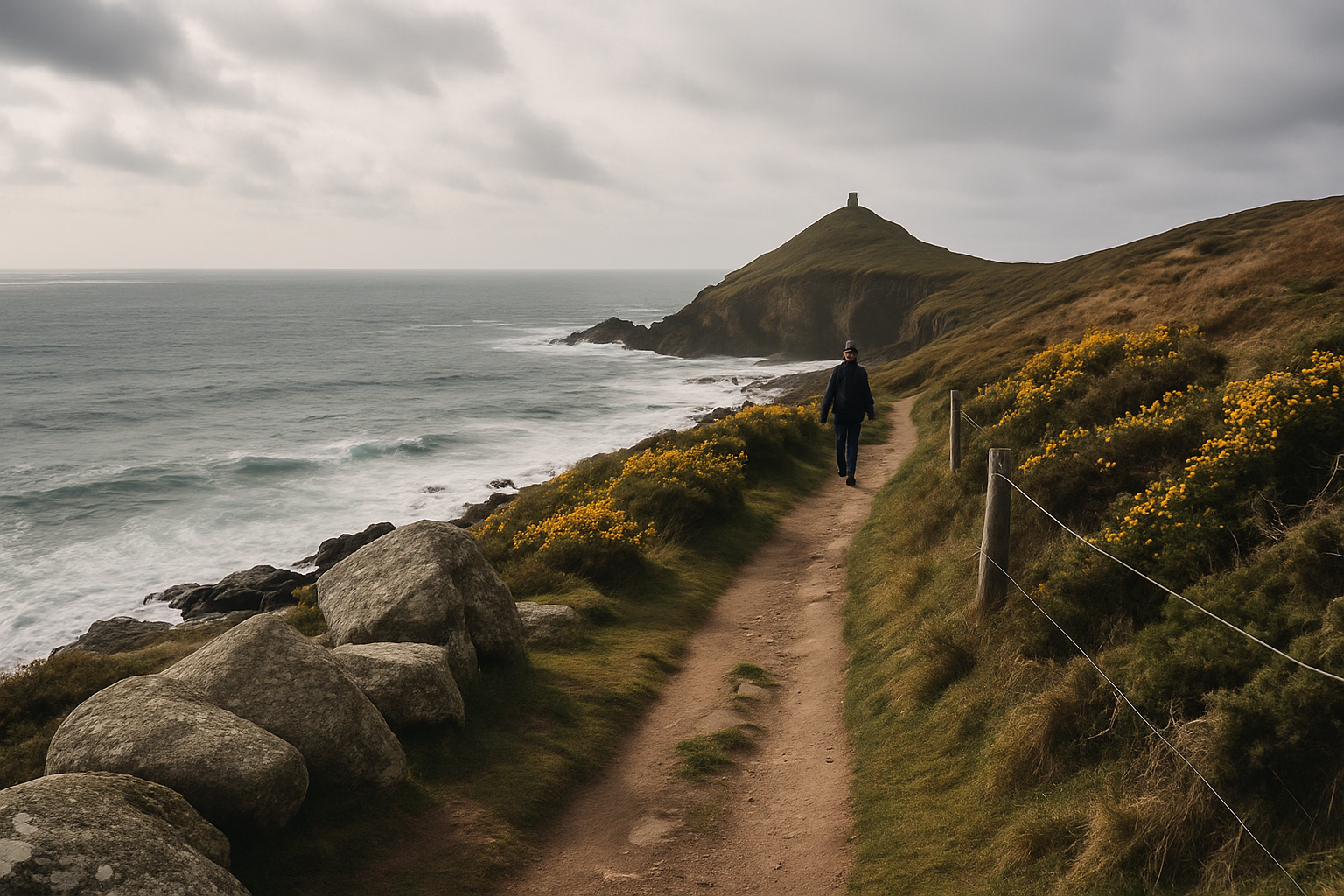 Isolated, exposed coast path in far west Cornwall near Cape Cornwall