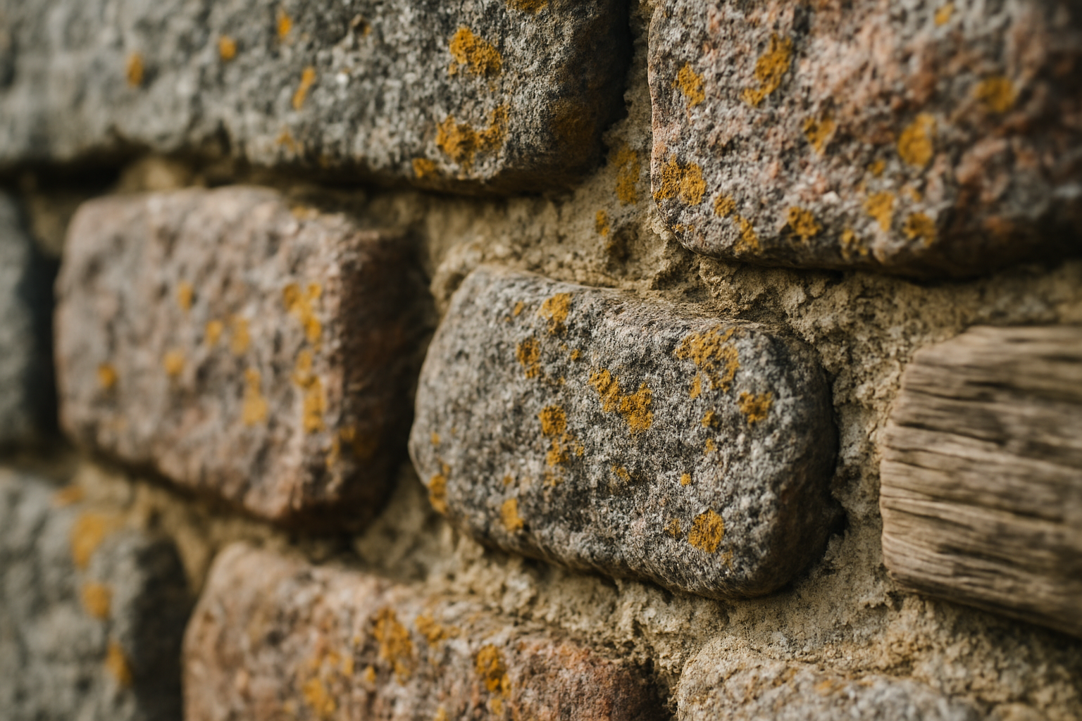 Close detail of weathered granite masonry on a Cornish mine engine house